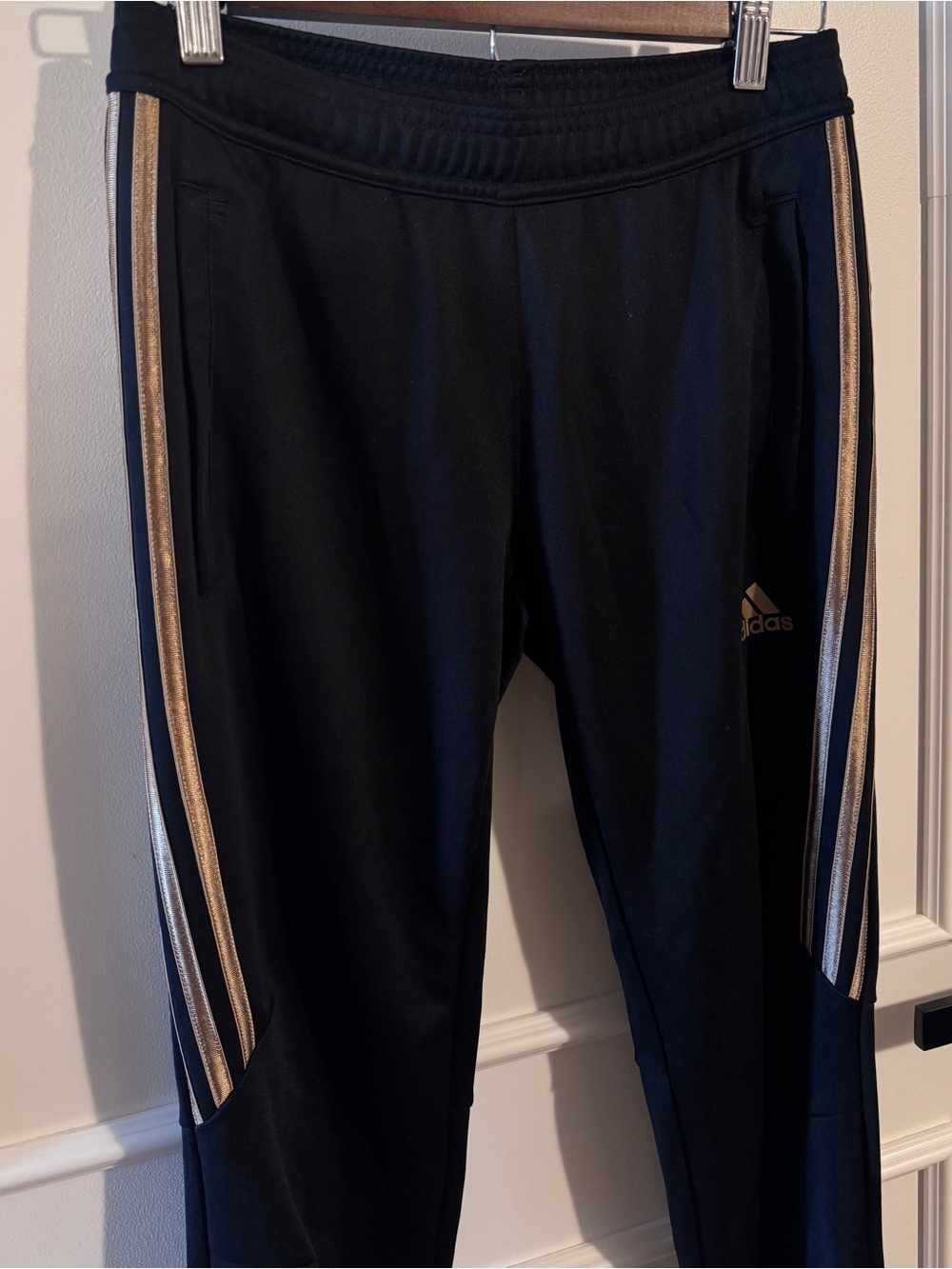 adidas Black Athletic Drawstring Pants with Gold Accent